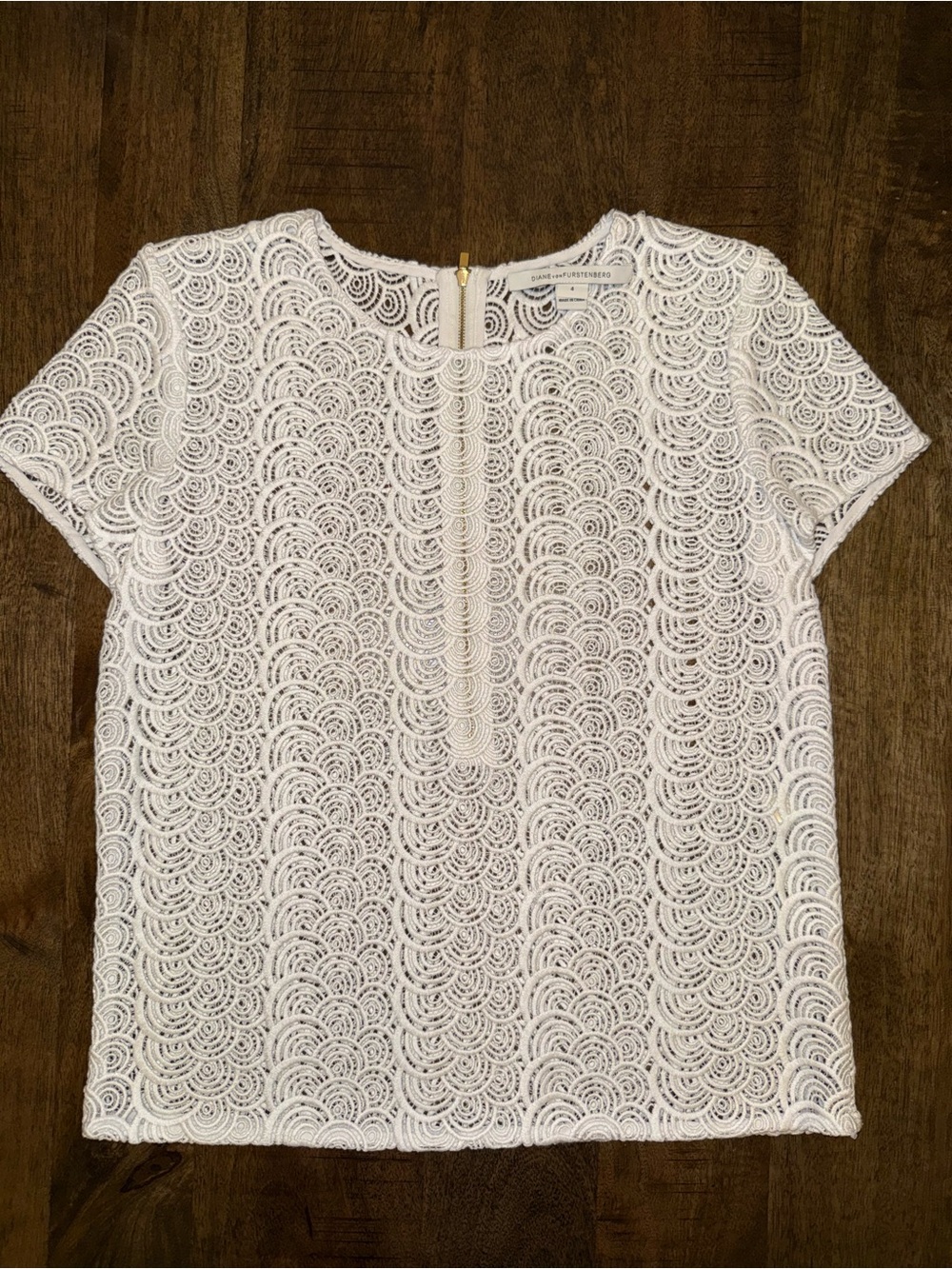 Diane von Furstenberg White Lace Short Sleeve Top